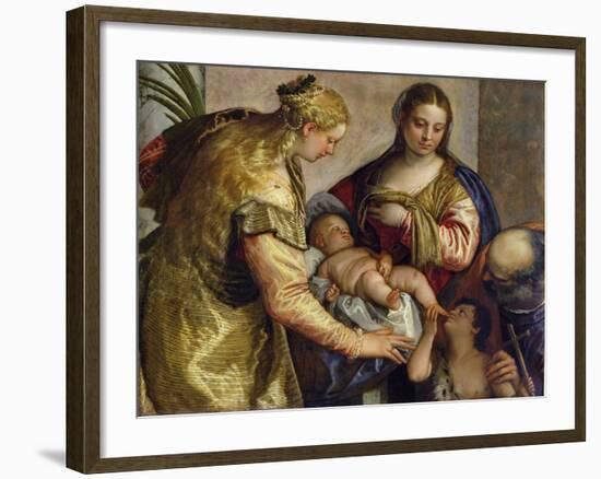 The Holy Family with St. Barbara, c.1550-Paolo Veronese-Framed Giclee Print