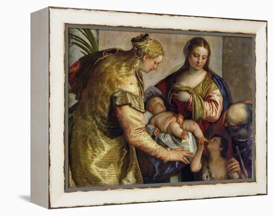 The Holy Family with St. Barbara, c.1550-Paolo Veronese-Framed Premier Image Canvas