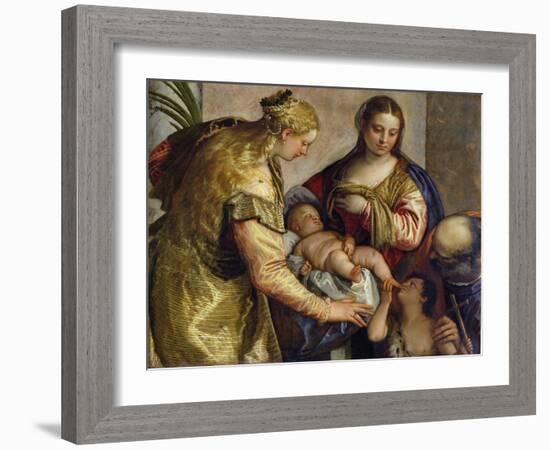 The Holy Family with St. Barbara, c.1550-Paolo Veronese-Framed Giclee Print