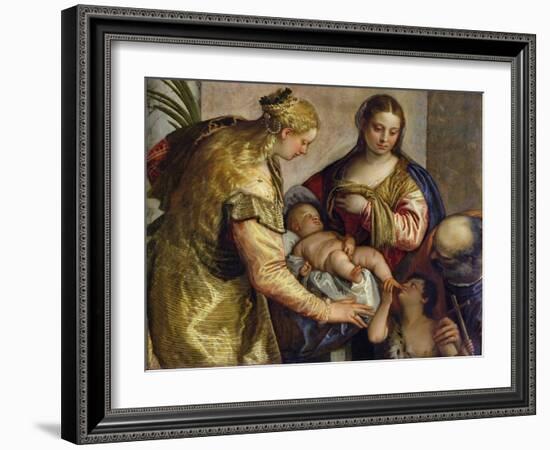 The Holy Family with St. Barbara, c.1550-Paolo Veronese-Framed Giclee Print