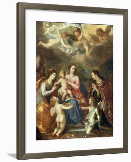 The Holy Family with St Catherine of Alexandria, two Angels and another Female Saint-Hendrik van Balen the Elder-Framed Giclee Print