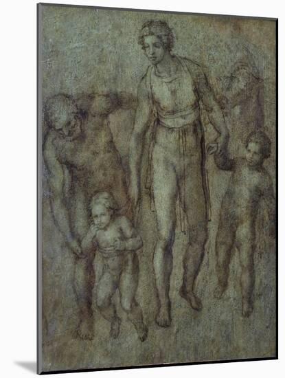 The Holy Family with St John the Baptist, C.1540 (Brush and Brown Wash on Panel)-Michelangelo Buonarroti-Mounted Giclee Print