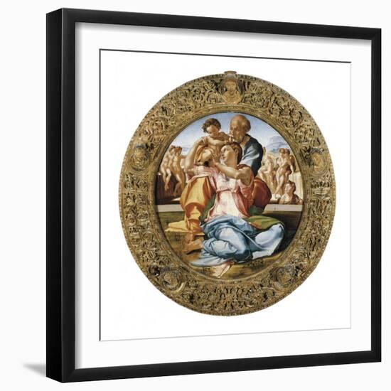 The Holy Family with St-Michelangelo-Framed Art Print
