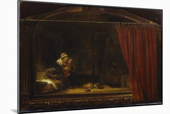 The Holy Family With the Curtain-Rembrandt van Rijn-Mounted Giclee Print