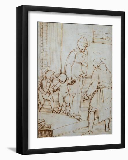 The Holy Family with the Infant Baptist in the Carpenter's Shop-Luca Cambiaso-Framed Giclee Print