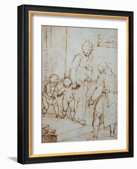 The Holy Family with the Infant Baptist in the Carpenter's Shop-Luca Cambiaso-Framed Giclee Print