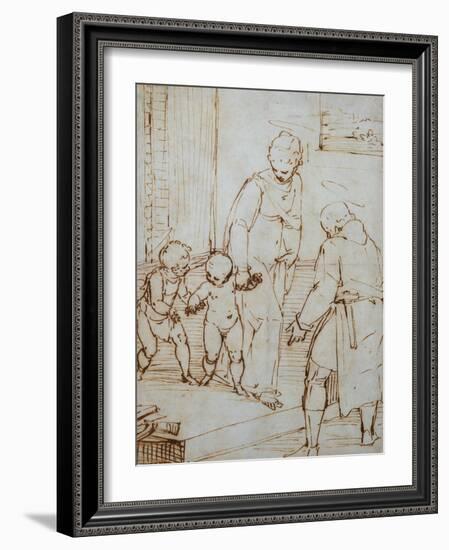 The Holy Family with the Infant Baptist in the Carpenter's Shop-Luca Cambiaso-Framed Giclee Print