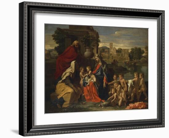 The Holy Family with the Infant Saint John the Baptist and Saint Elizabeth, and with Six Putti…-Nicolas Poussin-Framed Giclee Print