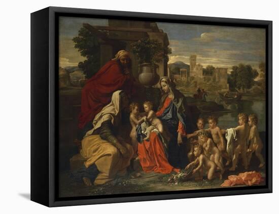 The Holy Family with the Infant Saint John the Baptist and Saint Elizabeth, and with Six Putti…-Nicolas Poussin-Framed Premier Image Canvas