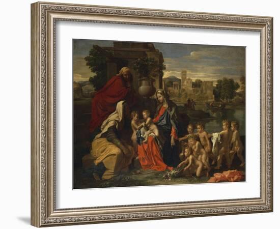 The Holy Family with the Infant Saint John the Baptist and Saint Elizabeth, and with Six Putti…-Nicolas Poussin-Framed Giclee Print