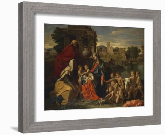 The Holy Family with the Infant Saint John the Baptist and Saint Elizabeth, and with Six Putti…-Nicolas Poussin-Framed Giclee Print