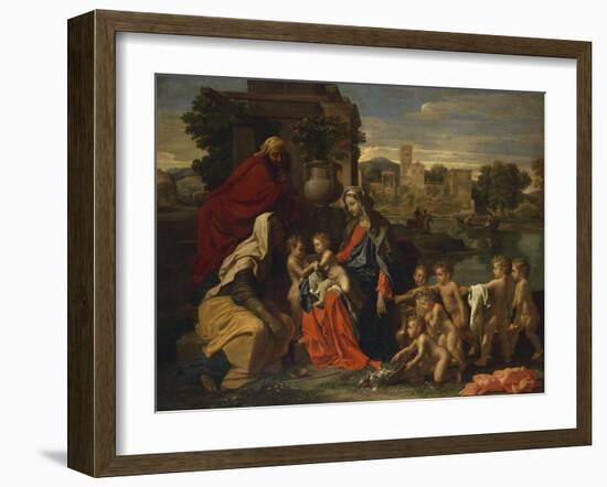 The Holy Family with the Infant Saint John the Baptist and Saint Elizabeth, and with Six Putti…-Nicolas Poussin-Framed Giclee Print