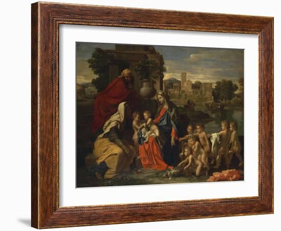 The Holy Family with the Infant Saint John the Baptist and Saint Elizabeth, and with Six Putti…-Nicolas Poussin-Framed Giclee Print