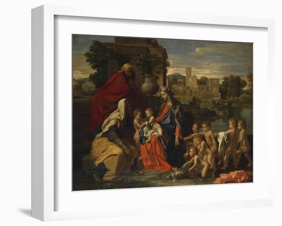 The Holy Family with the Infant Saint John the Baptist and Saint Elizabeth, and with Six Putti…-Nicolas Poussin-Framed Giclee Print