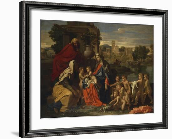 The Holy Family with the Infant Saint John the Baptist and Saint Elizabeth, and with Six Putti…-Nicolas Poussin-Framed Giclee Print