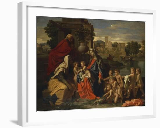 The Holy Family with the Infant Saint John the Baptist and Saint Elizabeth, and with Six Putti…-Nicolas Poussin-Framed Giclee Print