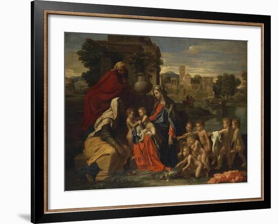 The Holy Family with the Infant Saint John the Baptist and Saint Elizabeth, and with Six Putti…-Nicolas Poussin-Framed Giclee Print