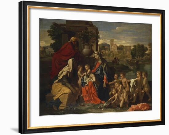 The Holy Family with the Infant Saint John the Baptist and Saint Elizabeth, and with Six Putti…-Nicolas Poussin-Framed Giclee Print