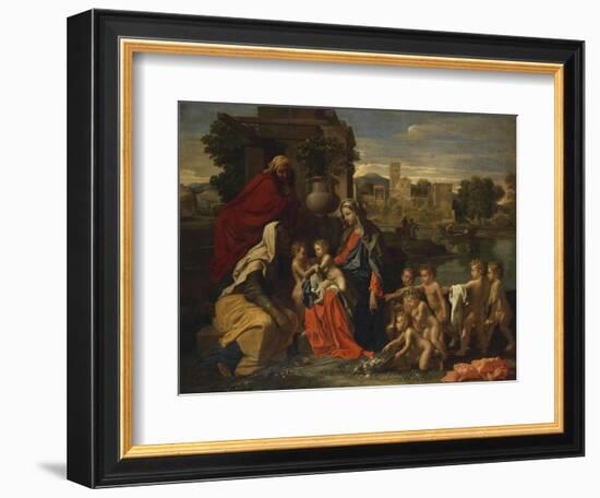 The Holy Family with the Infant Saint John the Baptist and Saint Elizabeth, and with Six Putti…-Nicolas Poussin-Framed Giclee Print