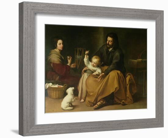 The Holy Family with the Little Bird, circa 1650-Bartolome Esteban Murillo-Framed Giclee Print