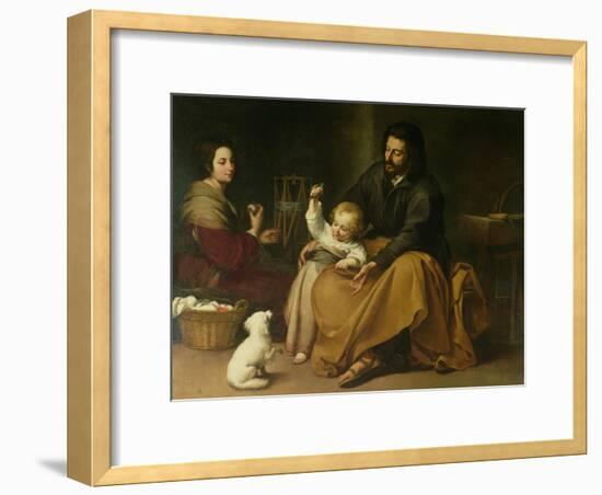 The Holy Family with the Little Bird, circa 1650-Bartolome Esteban Murillo-Framed Giclee Print