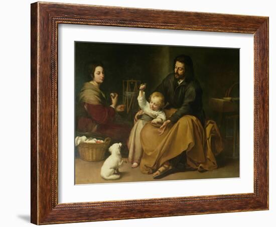 The Holy Family with the Little Bird, circa 1650-Bartolome Esteban Murillo-Framed Giclee Print