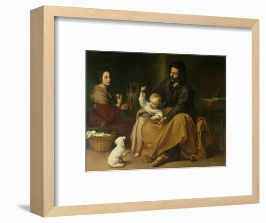 The Holy Family with the Little Bird, circa 1650-Bartolome Esteban Murillo-Framed Premium Giclee Print