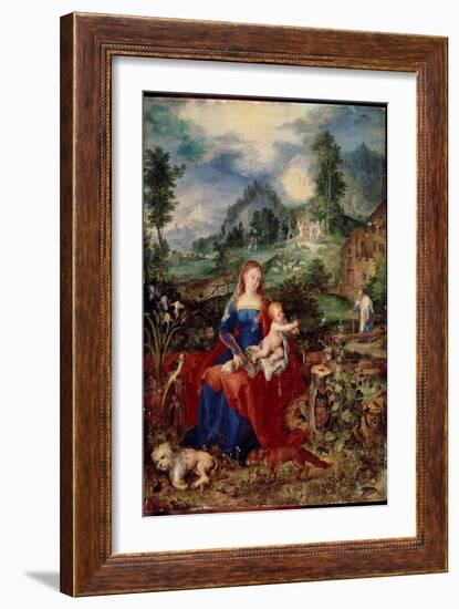 The Holy Family with Virgin Animals Leafing through a Book, and Holding the Child Jesus, Surrounded-Jan the Elder Brueghel-Framed Giclee Print