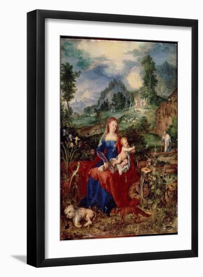 The Holy Family with Virgin Animals Leafing through a Book, and Holding the Child Jesus, Surrounded-Jan the Elder Brueghel-Framed Giclee Print