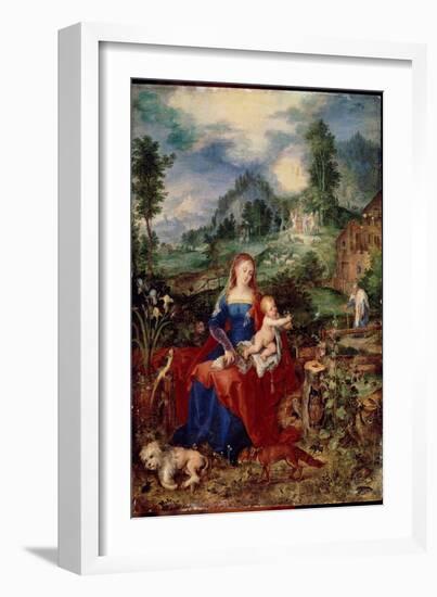 The Holy Family with Virgin Animals Leafing through a Book, and Holding the Child Jesus, Surrounded-Jan the Elder Brueghel-Framed Giclee Print