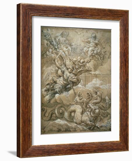 The Holy Trinity with Saint Michael Conquering the Dragon, 1666-Pietro da Cortona-Framed Giclee Print