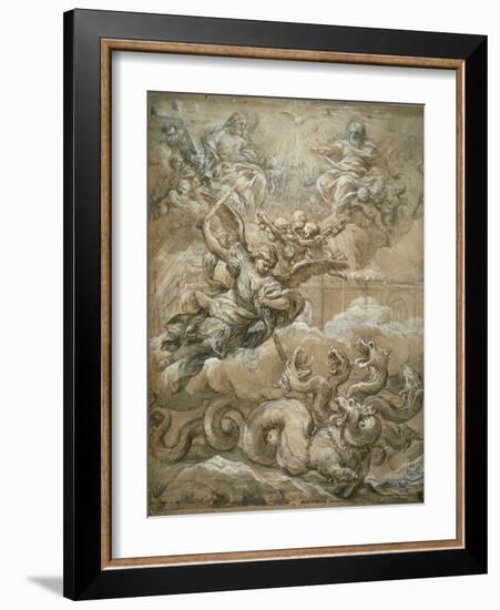 The Holy Trinity with Saint Michael Conquering the Dragon, 1666-Pietro da Cortona-Framed Giclee Print