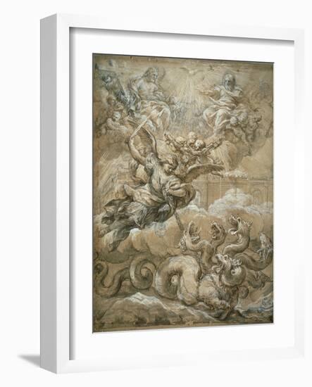 The Holy Trinity with Saint Michael Conquering the Dragon, 1666-Pietro da Cortona-Framed Giclee Print