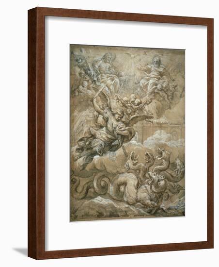 The Holy Trinity with Saint Michael Conquering the Dragon, 1666-Pietro da Cortona-Framed Giclee Print