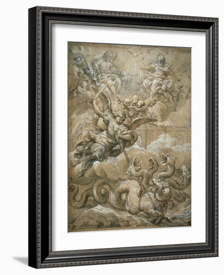 The Holy Trinity with Saint Michael Conquering the Dragon, 1666-Pietro da Cortona-Framed Giclee Print