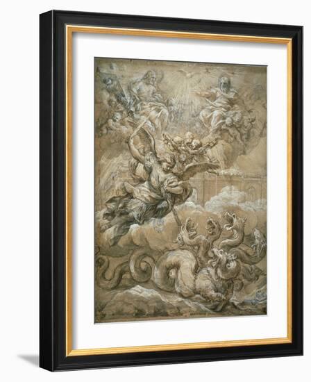 The Holy Trinity with Saint Michael Conquering the Dragon, 1666-Pietro da Cortona-Framed Giclee Print