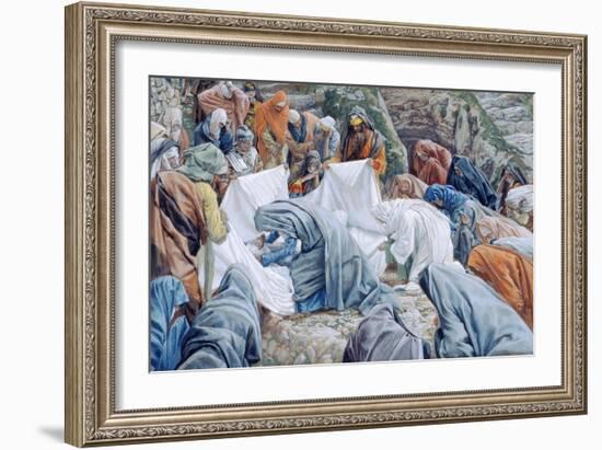 The Holy Virgin Kisses the Face of Christ before it Is Wrapped in the Winding Sheet for 'The Life o-James Jacques Joseph Tissot-Framed Giclee Print