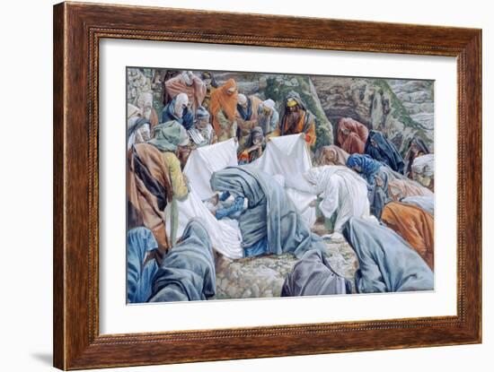The Holy Virgin Kisses the Face of Christ before it Is Wrapped in the Winding Sheet for 'The Life o-James Jacques Joseph Tissot-Framed Giclee Print