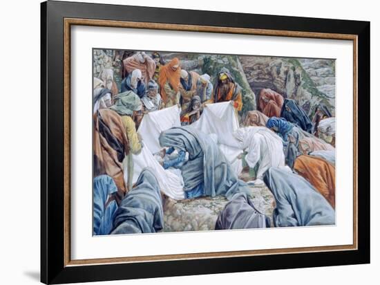 The Holy Virgin Kisses the Face of Christ before it Is Wrapped in the Winding Sheet for 'The Life o-James Jacques Joseph Tissot-Framed Giclee Print