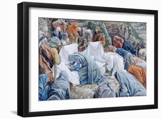 The Holy Virgin Kisses the Face of Christ before it Is Wrapped in the Winding Sheet for 'The Life o-James Jacques Joseph Tissot-Framed Giclee Print