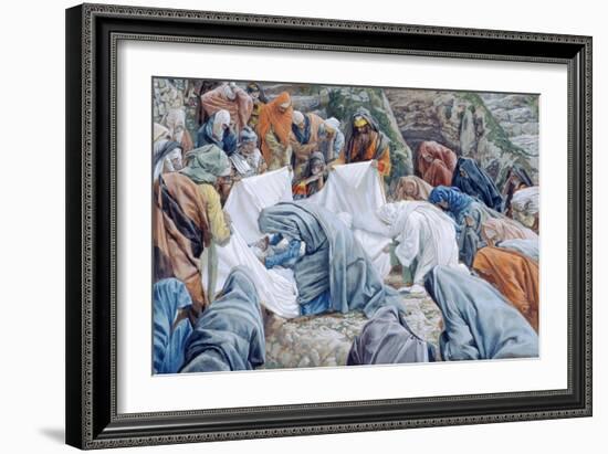 The Holy Virgin Kisses the Face of Christ before it Is Wrapped in the Winding Sheet for 'The Life o-James Jacques Joseph Tissot-Framed Giclee Print