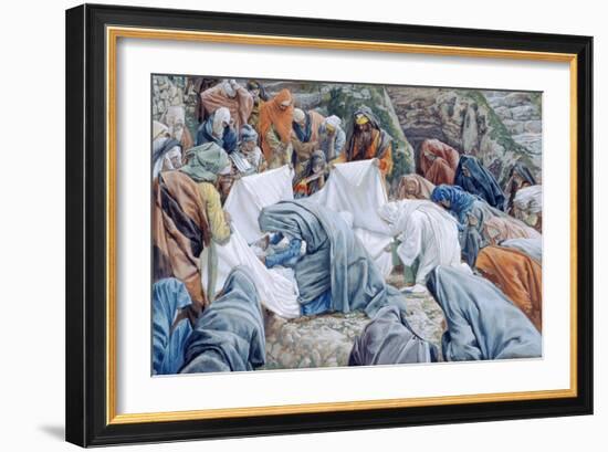 The Holy Virgin Kisses the Face of Christ before it Is Wrapped in the Winding Sheet for 'The Life o-James Jacques Joseph Tissot-Framed Giclee Print