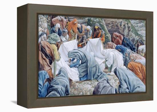 The Holy Virgin Kisses the Face of Christ before it Is Wrapped in the Winding Sheet for 'The Life o-James Jacques Joseph Tissot-Framed Premier Image Canvas