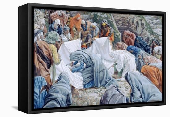 The Holy Virgin Kisses the Face of Christ before it Is Wrapped in the Winding Sheet for 'The Life o-James Jacques Joseph Tissot-Framed Premier Image Canvas