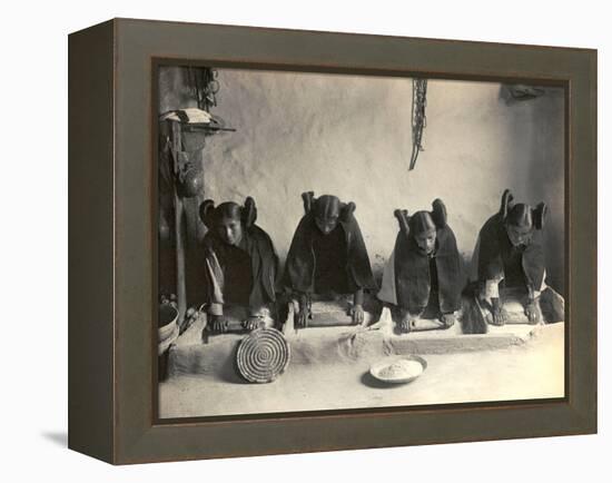 The Hopi Mealing Trough-Edward S^ Curtis-Framed Stretched Canvas