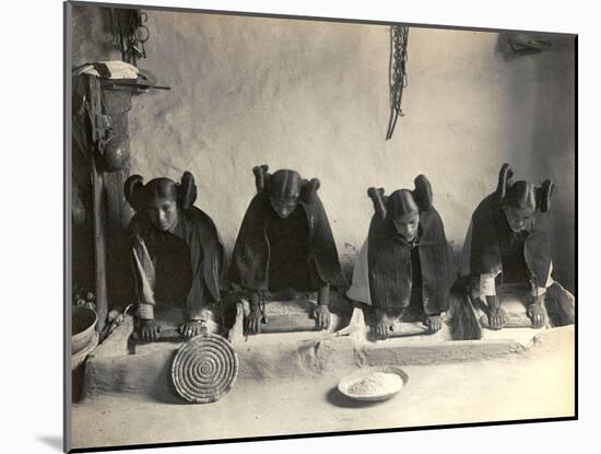 The Hopi Mealing Trough-Edward S^ Curtis-Mounted Photo