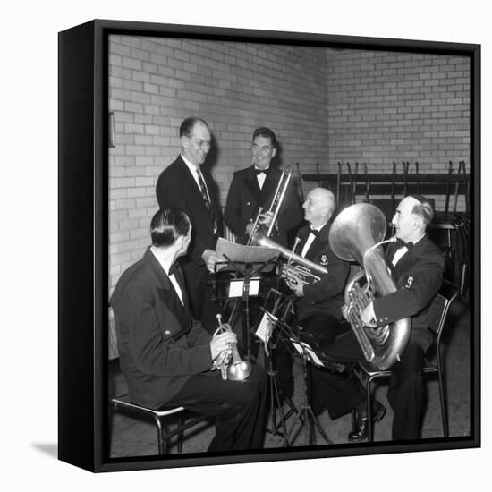 The Horden Colliery Band During Practice, 1963-Michael Walters-Framed Stretched Canvas