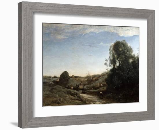 The Horsecart, Memory of Marcoussis Near Montlhery, 1855-Jean-Baptiste-Camille Corot-Framed Giclee Print