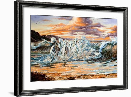 The Horses Running From Waves-balaikin2009-Framed Art Print