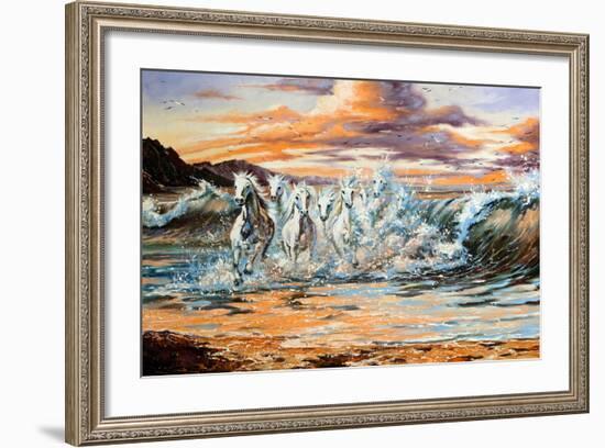 The Horses Running From Waves-balaikin2009-Framed Art Print